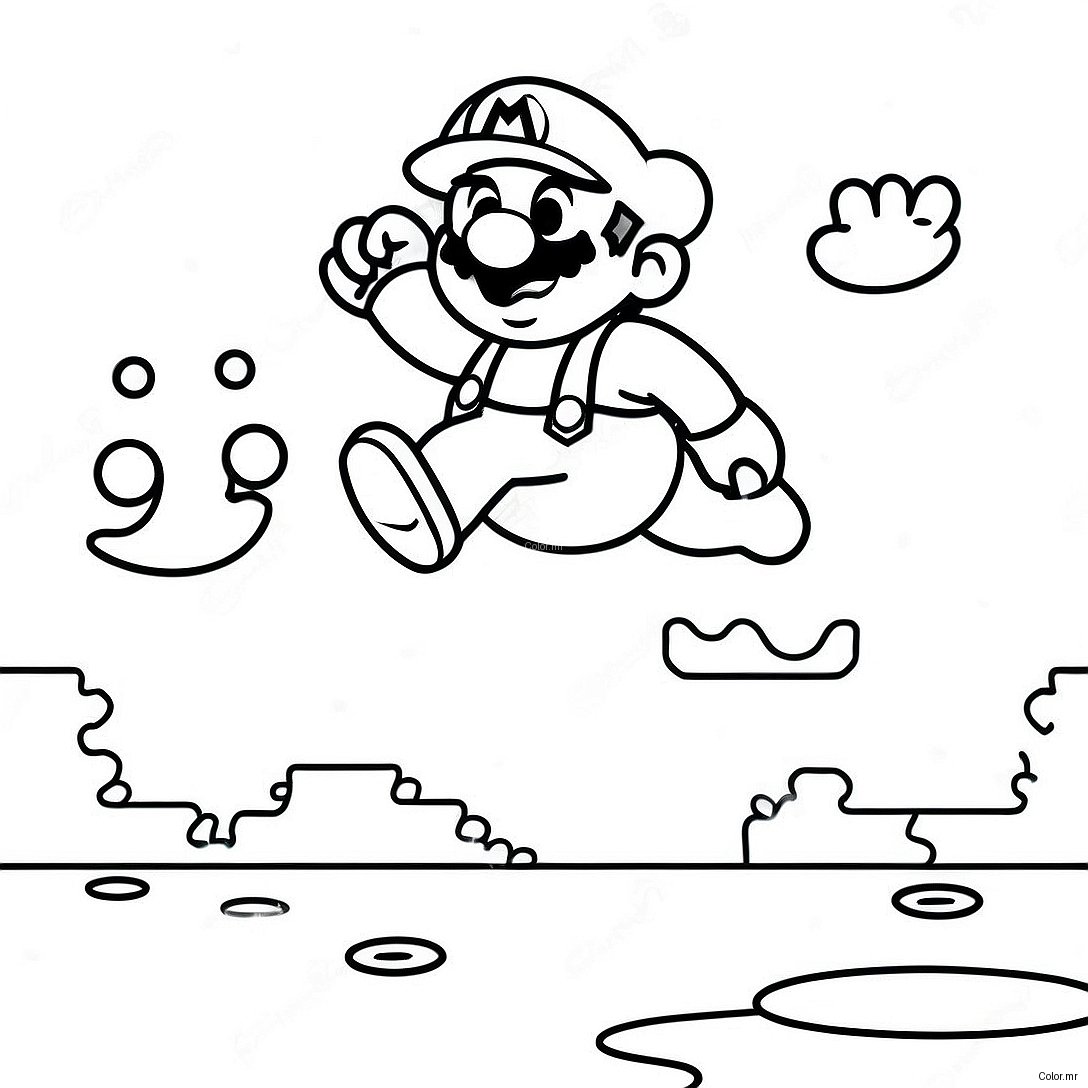 8 Bit Mario Jumping Over Goomba Coloring Page 5554 4437