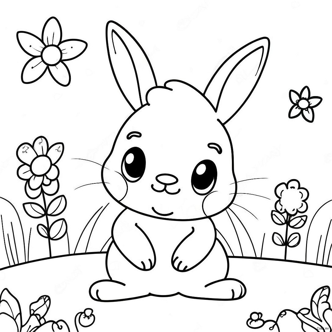 Adorable Baby Bunny In A Flower Garden Coloring Page 70404 58212