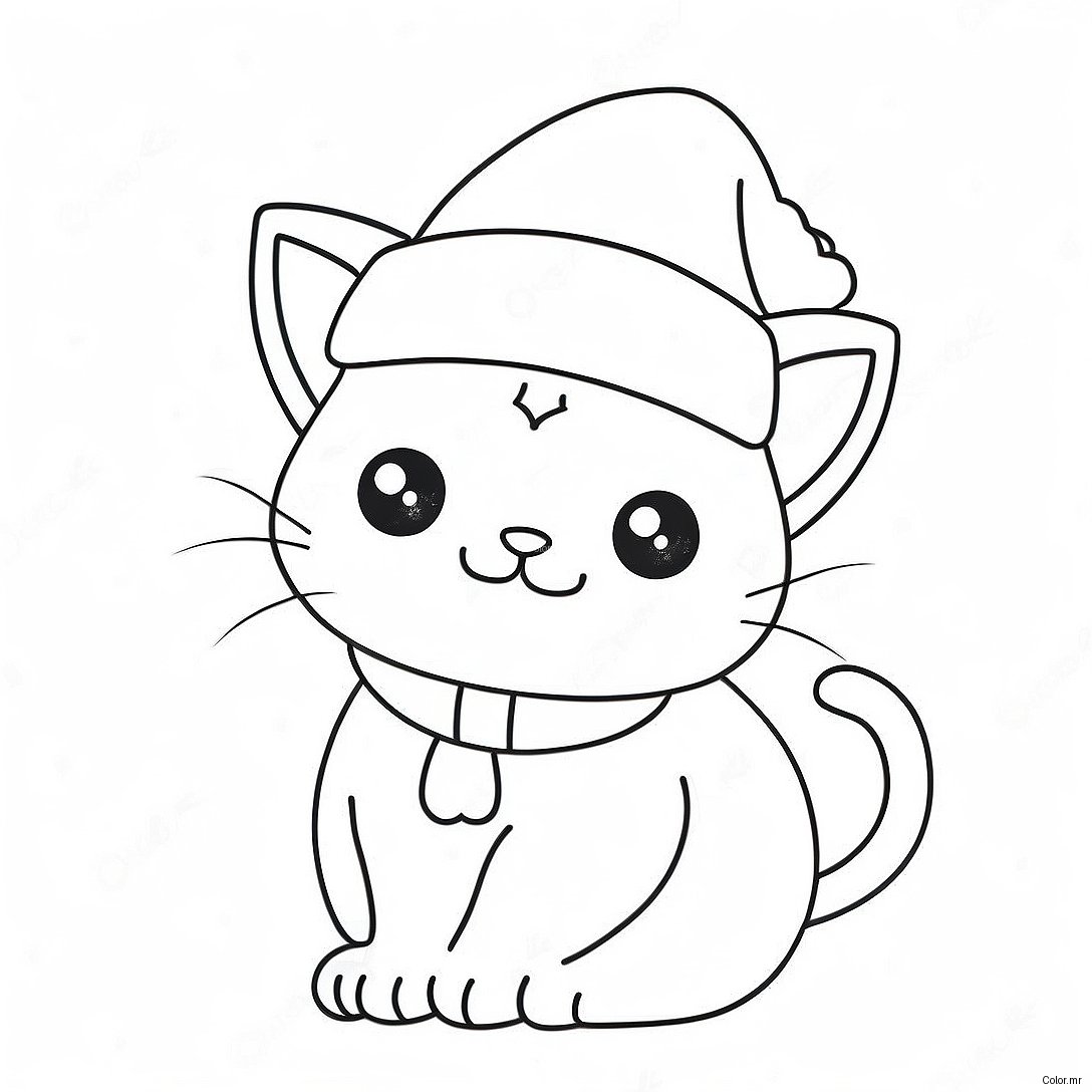 Adorable Christmas Cat In A Santa Hat Coloring Page 21793 20189