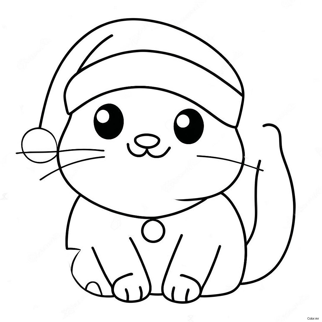 Adorable Christmas Cat In A Santa Hat Coloring Page 21793 20191