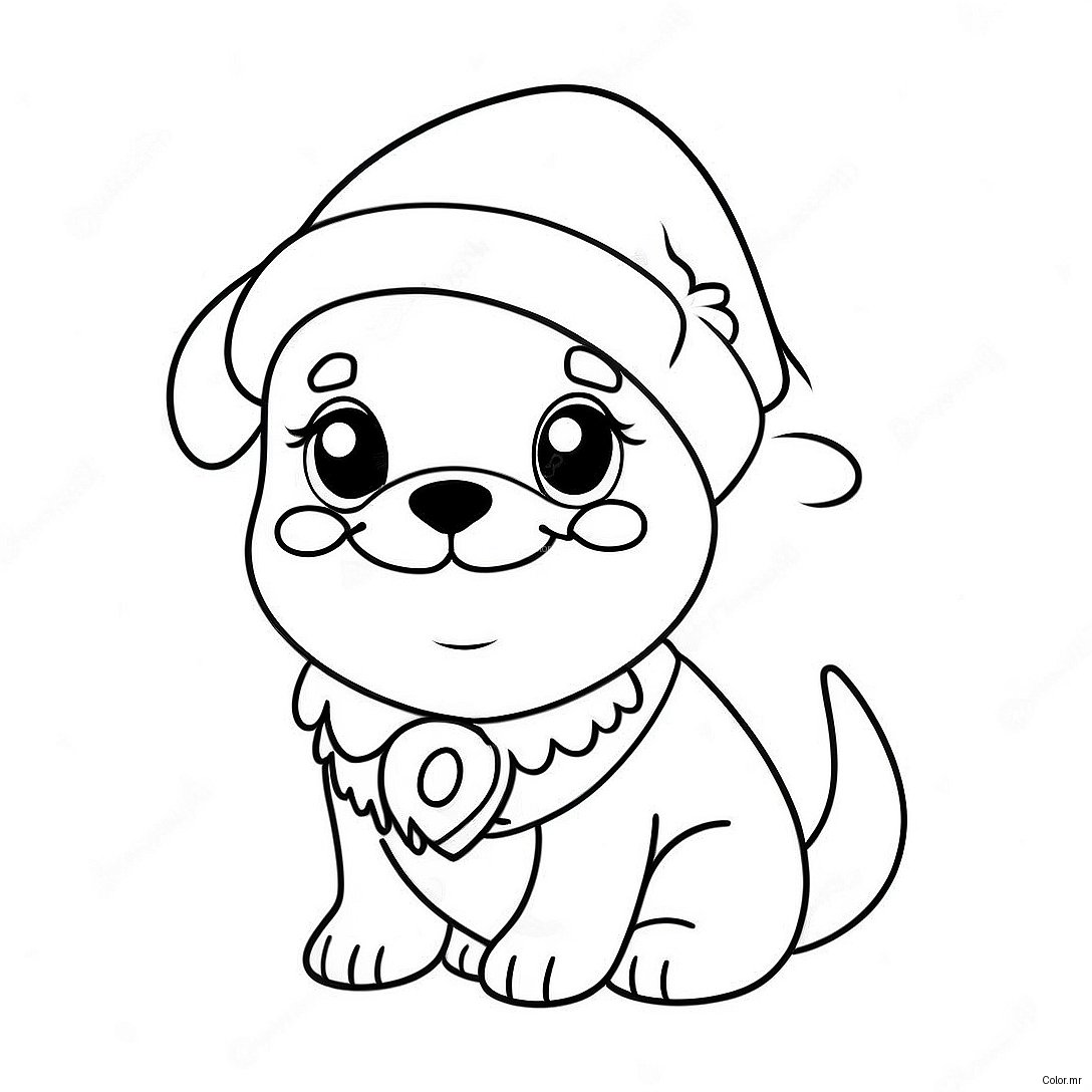 Adorable Christmas Puppy With Santa Hat Coloring Page 68453 56445