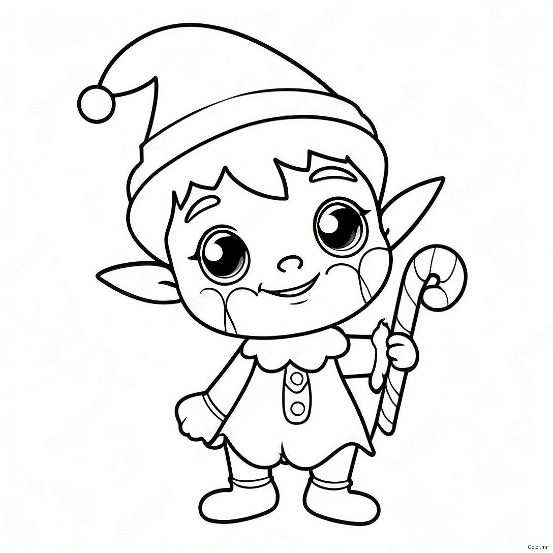 Adorable Elf With A Candy Cane Coloring Page 28757 26024