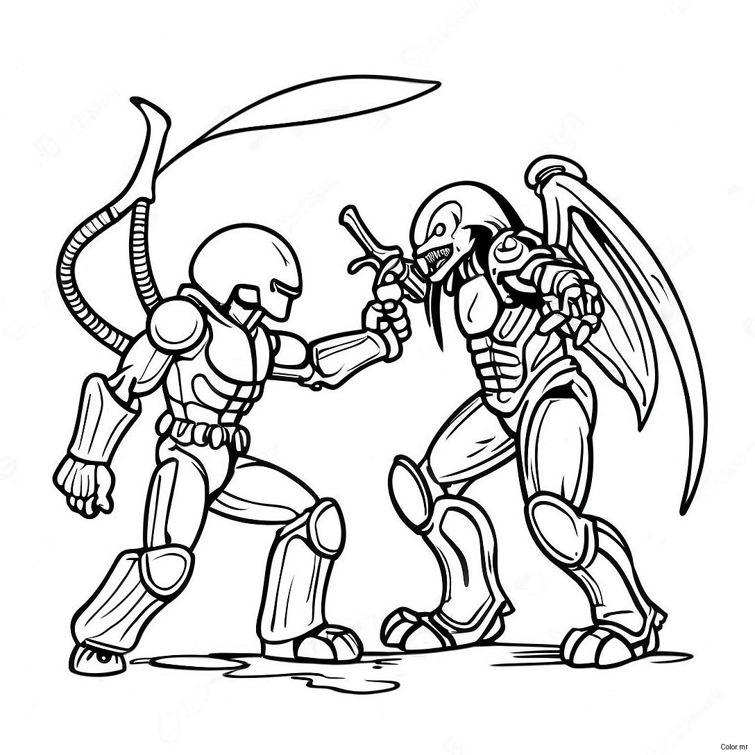 Alien Vs Predator Battle Scene Coloring Page 35213 29301