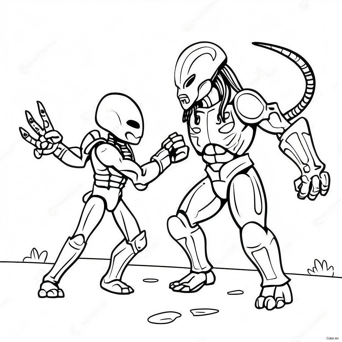 Alien Vs Predator Battle Scene Coloring Page 35213 29302
