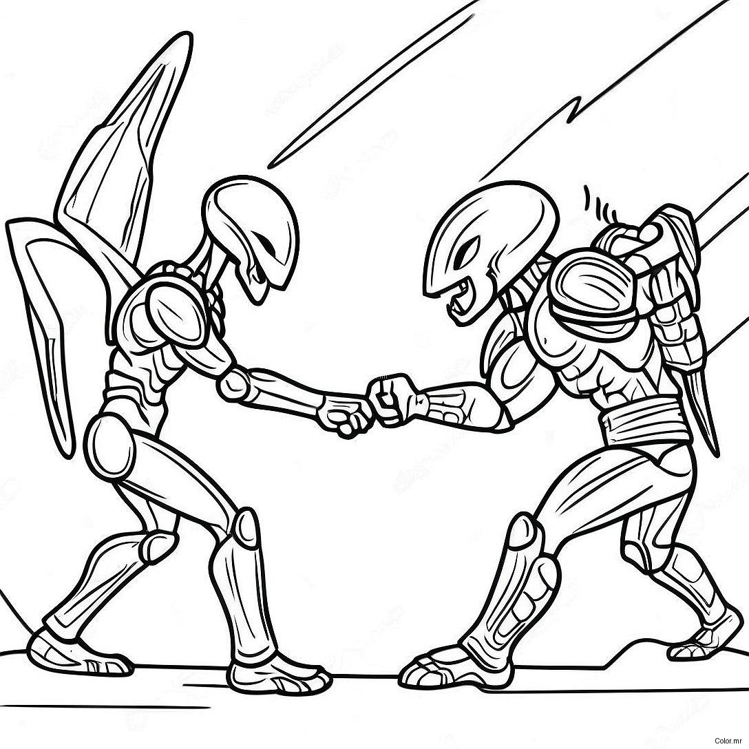 Alien Vs Predator Battle Scene Coloring Page 35213 29304