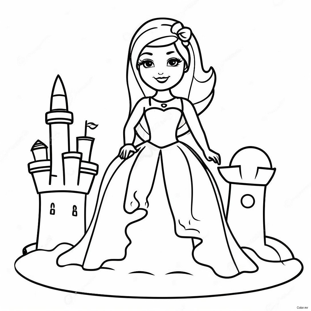Barbie Building Sandcastle Coloring Page 50945 42448