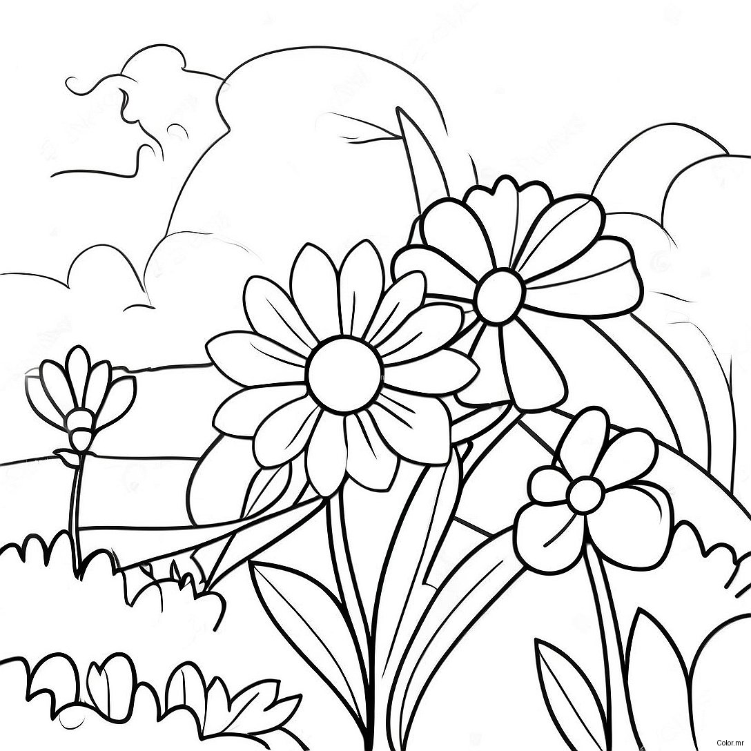 Beautiful Flower Garden Grayscale Coloring Page 64471 53314