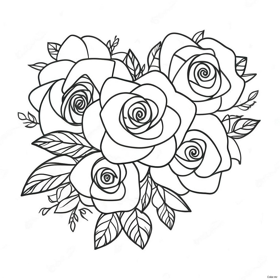 Beautiful Heart Rose Bouquet Coloring Page 3841 3111