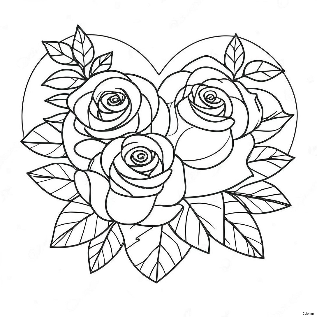 Beautiful Heart Rose Bouquet Coloring Page 3841 3112