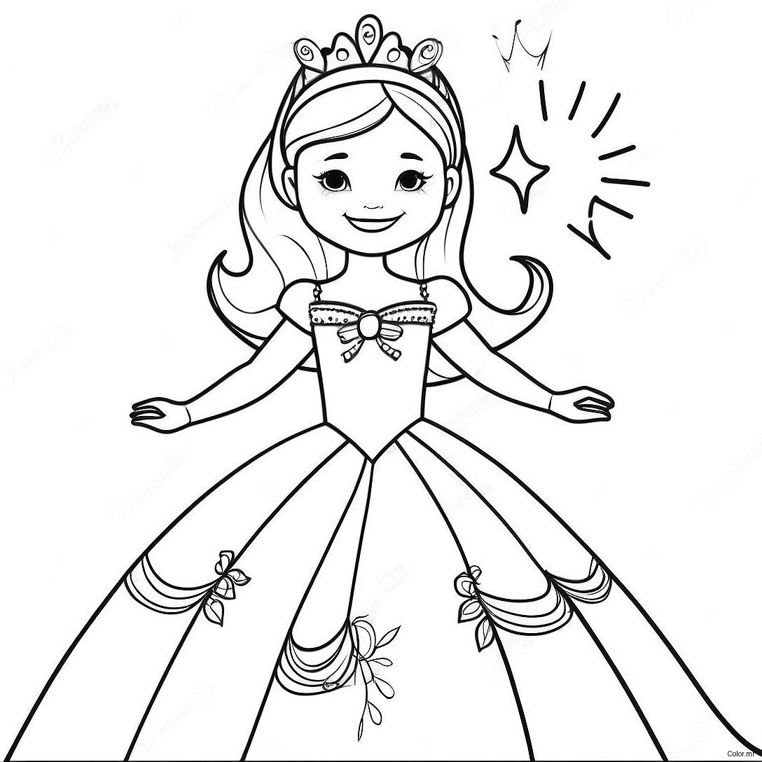 Beautiful Princess In A Sparkling Dress Coloring Page 57715 47983