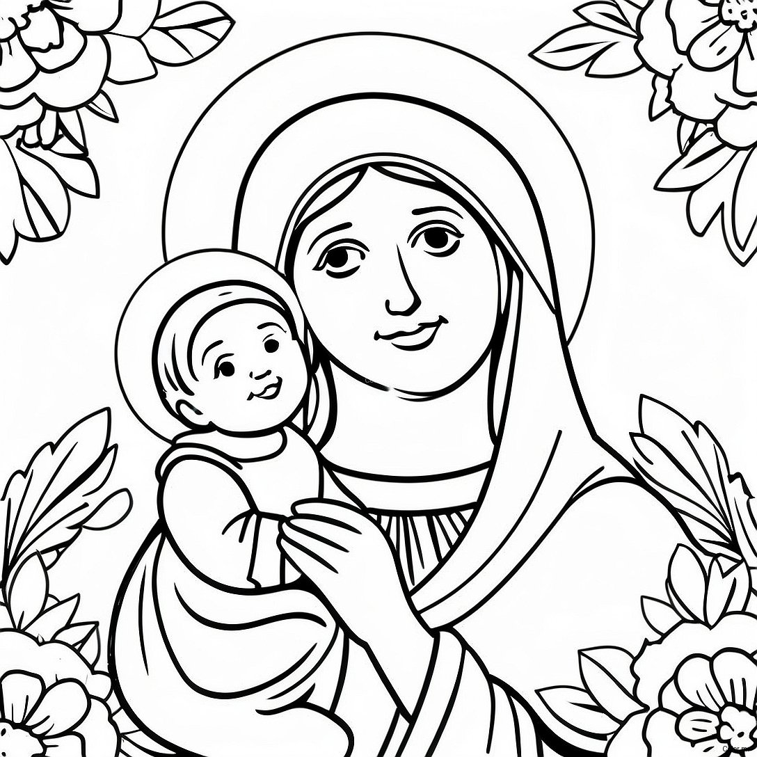 Beautiful Virgin Mary With Baby Jesus Coloring Page 18396 15412