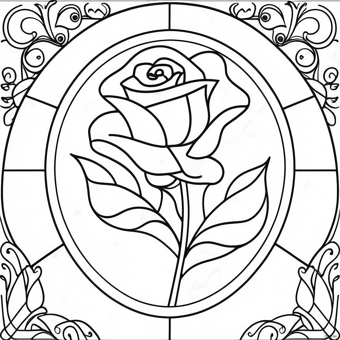 Beauty And The Beast Stained Glass Rose Coloring Page 56411 46890