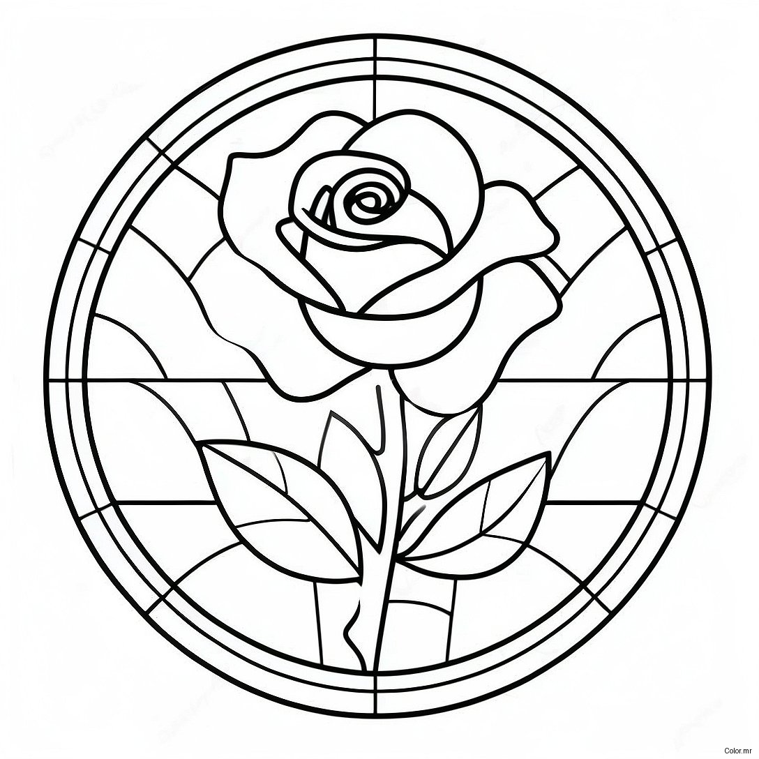 Beauty And The Beast Stained Glass Rose Coloring Page 56411 46891