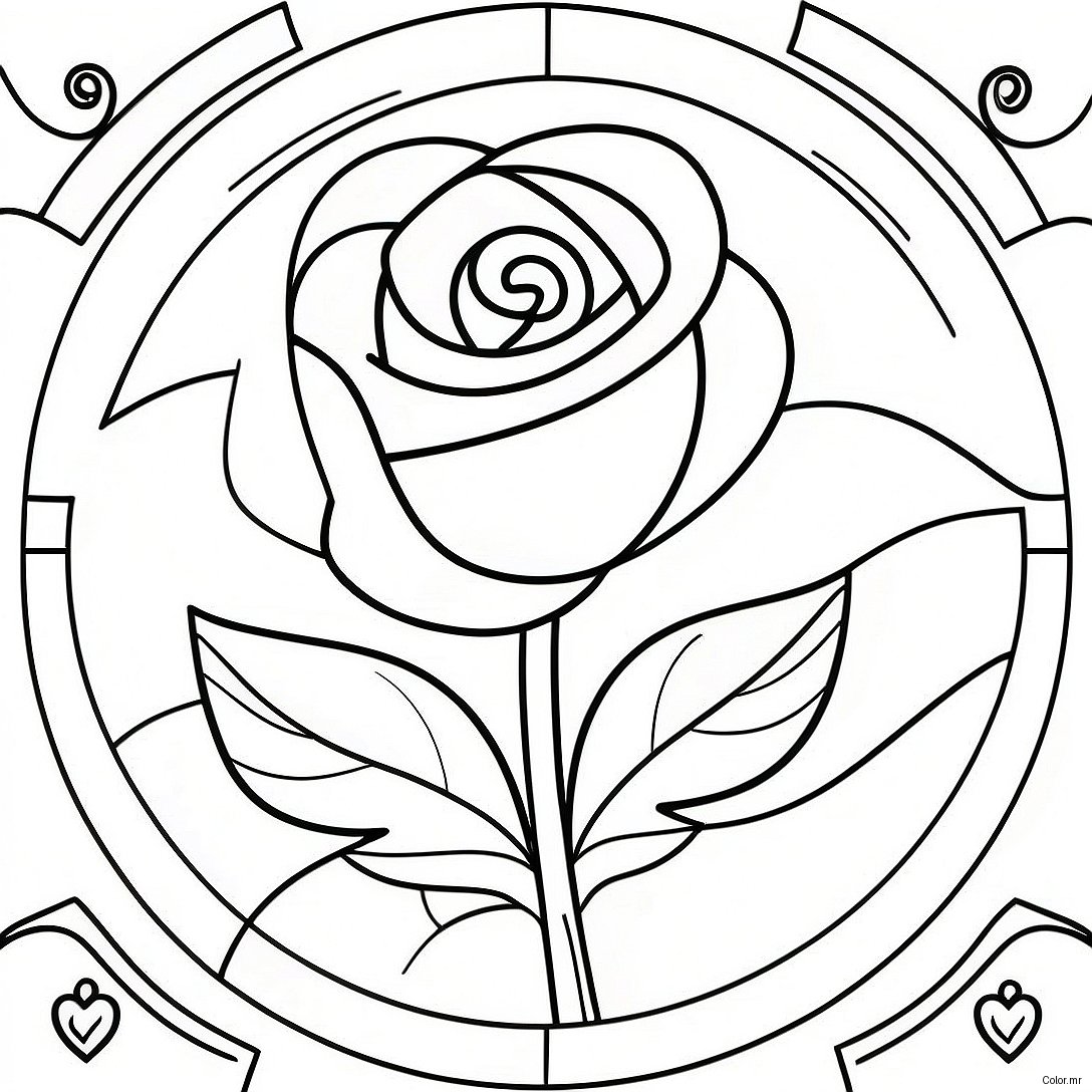 Beauty And The Beast Stained Glass Rose Coloring Page 56411 46892