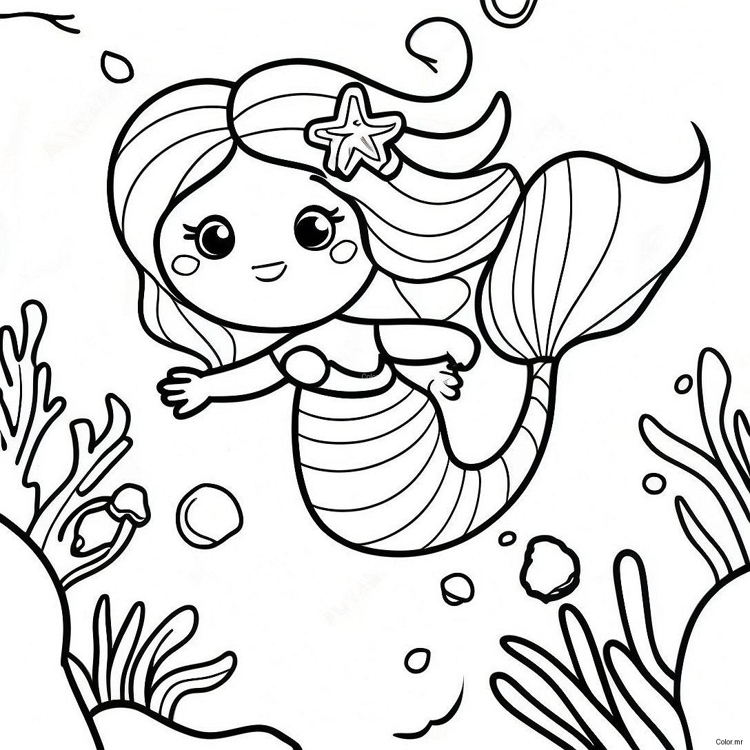 Black Mermaid Swimming In Coral Reef Coloring Page 22453 20706