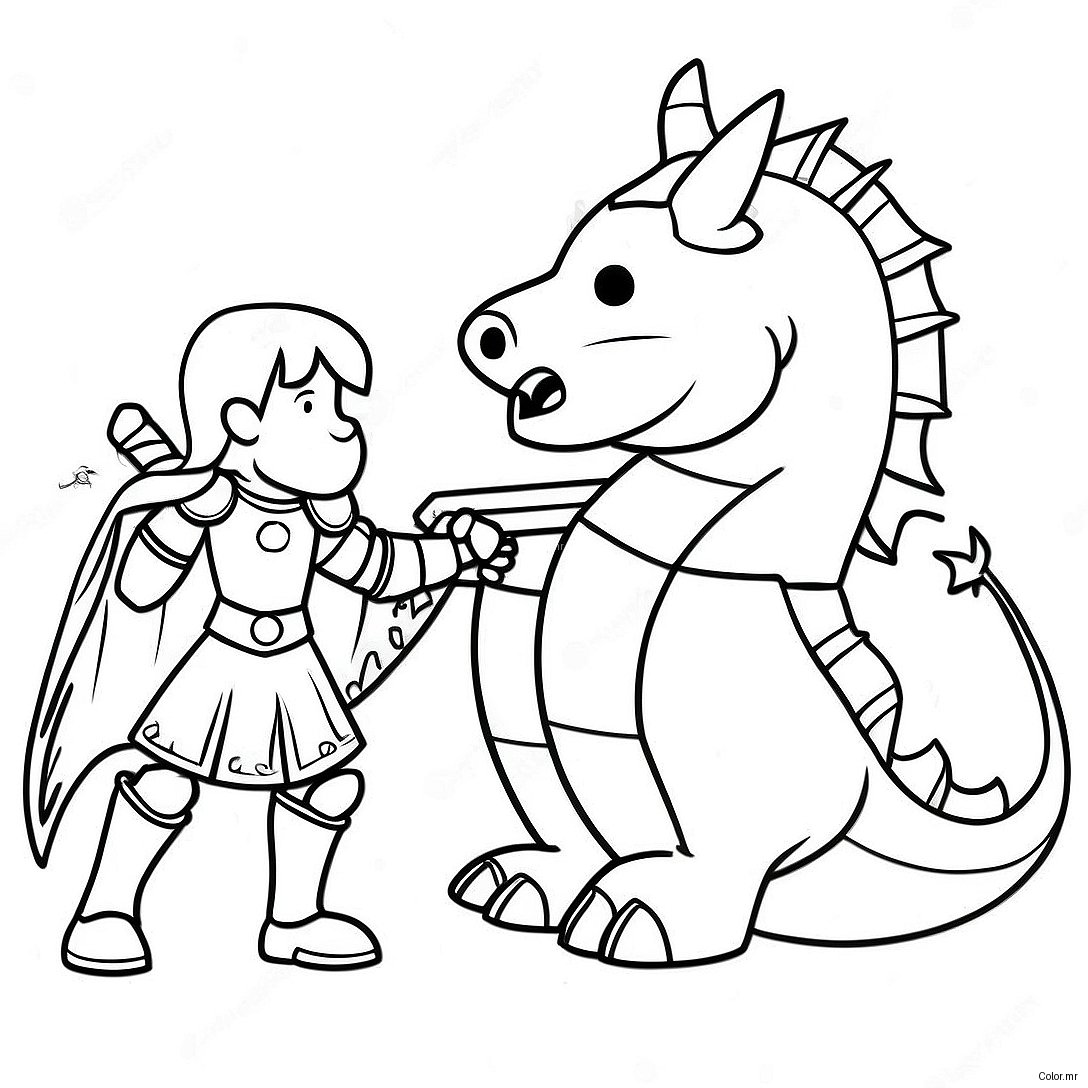 Brave Knight Facing A Dragon Coloring Page 25837 23743