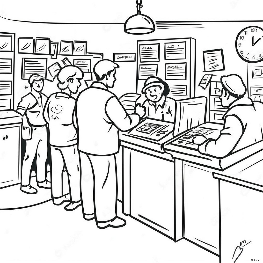 Busy Post Office Scene Coloring Page 53909 44922