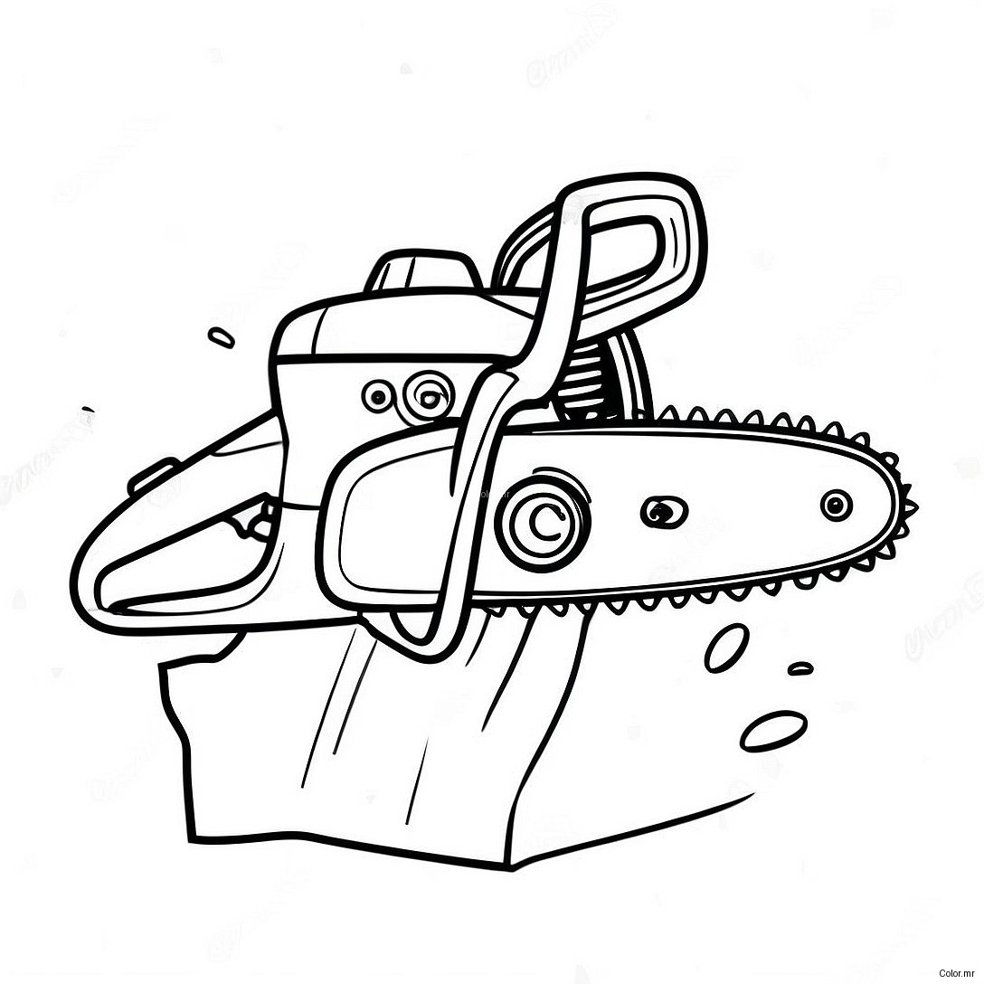 Cartoon Chainsaw In Action Coloring Page 43713 36365