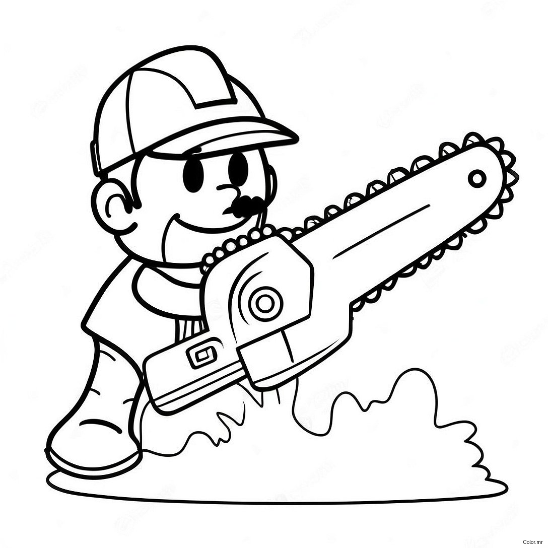 Cartoon Chainsaw In Action Coloring Page 43713 36366