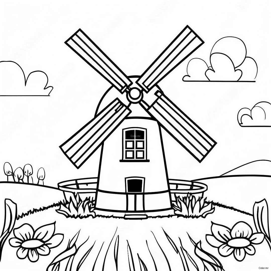 Charming Windmill In A Meadow Coloring Page 41029 34081