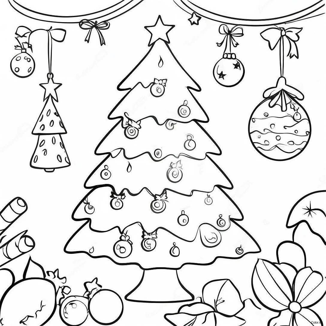 Christmas Tree With Colorful Ornaments Coloring Page 19138 15997