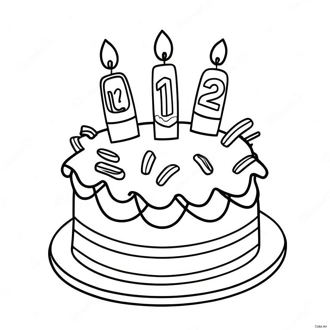 Colorful 12th Birthday Cake Coloring Page 68563 56537