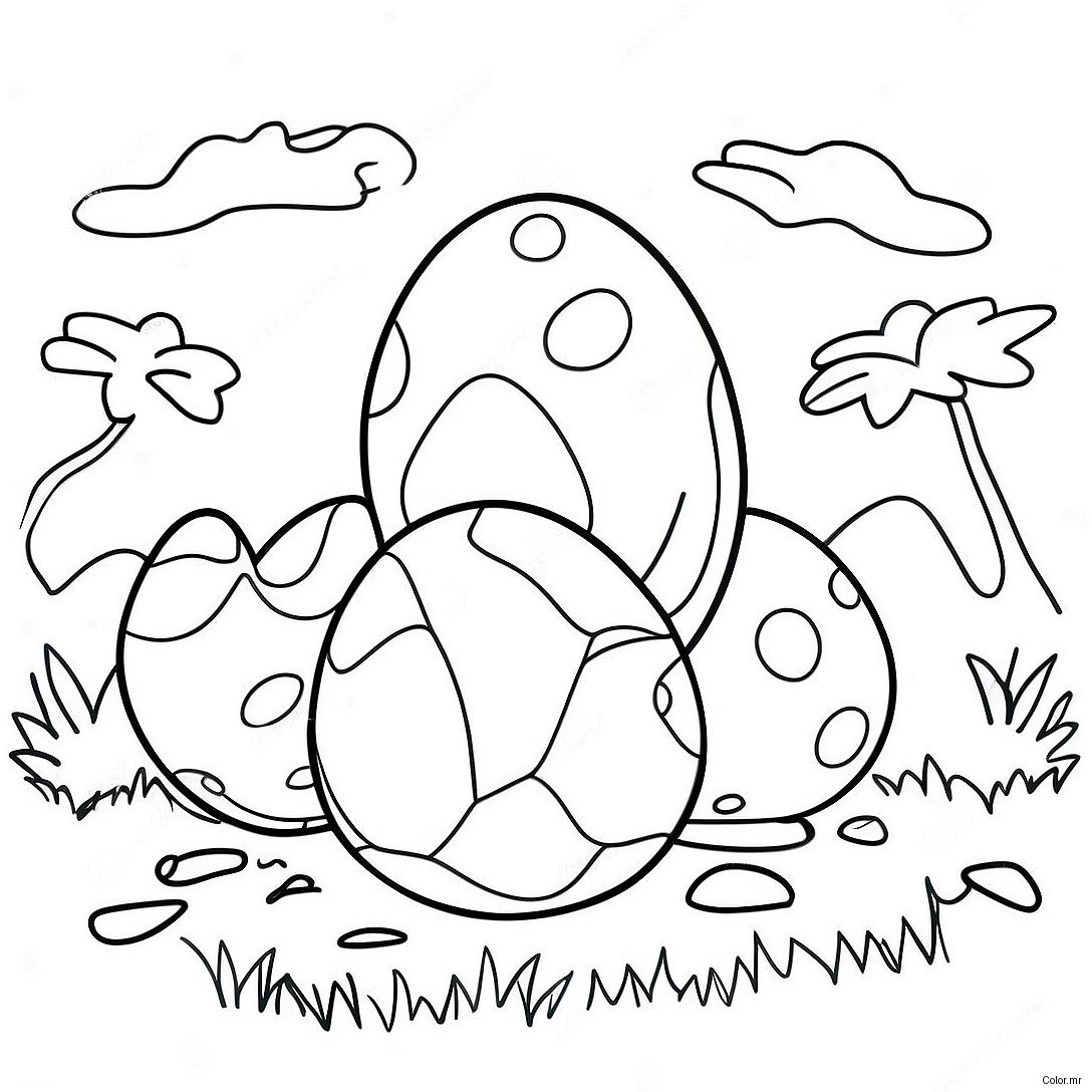 Colorful Dinosaur Eggs In A Field Coloring Page 42632 35517