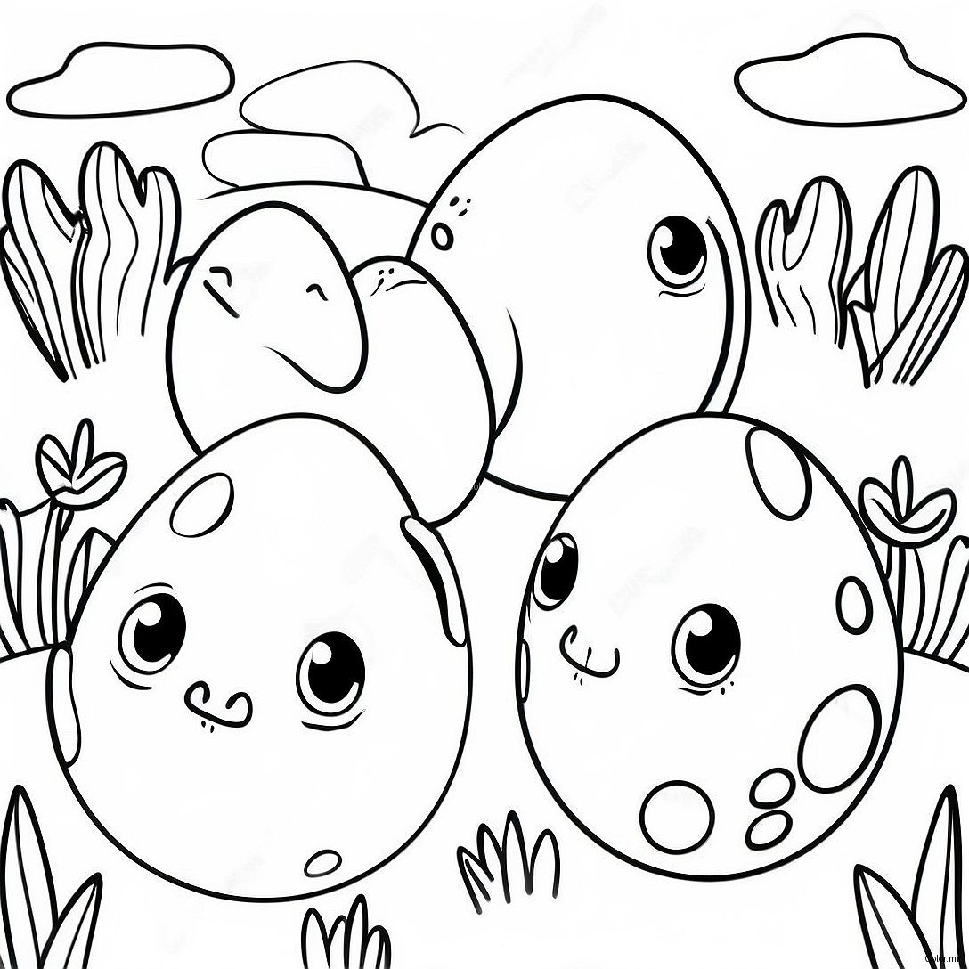 Colorful Dinosaur Eggs In A Field Coloring Page 42632 35519