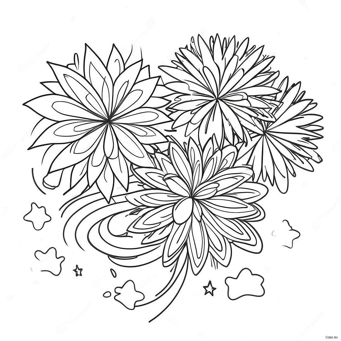 Colorful Fireworks Display Coloring Page 47765 39713