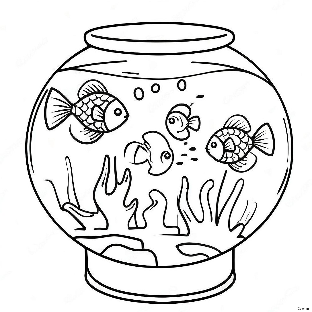 Colorful Fish Bowl With Tropical Fish Coloring Page 43863 36488