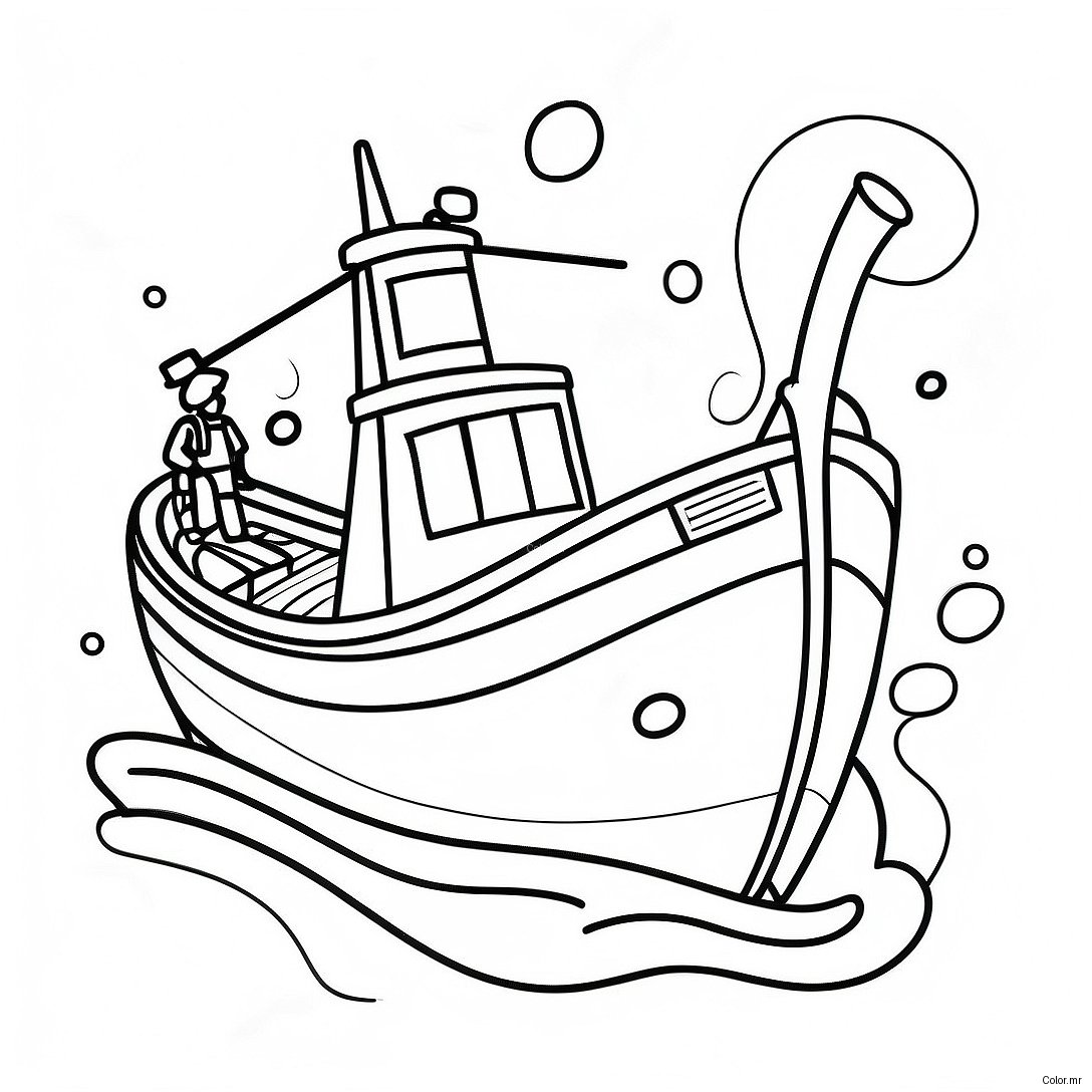 Colorful Fishing Boat With Happy Fisherman Coloring Page 58866 48894
