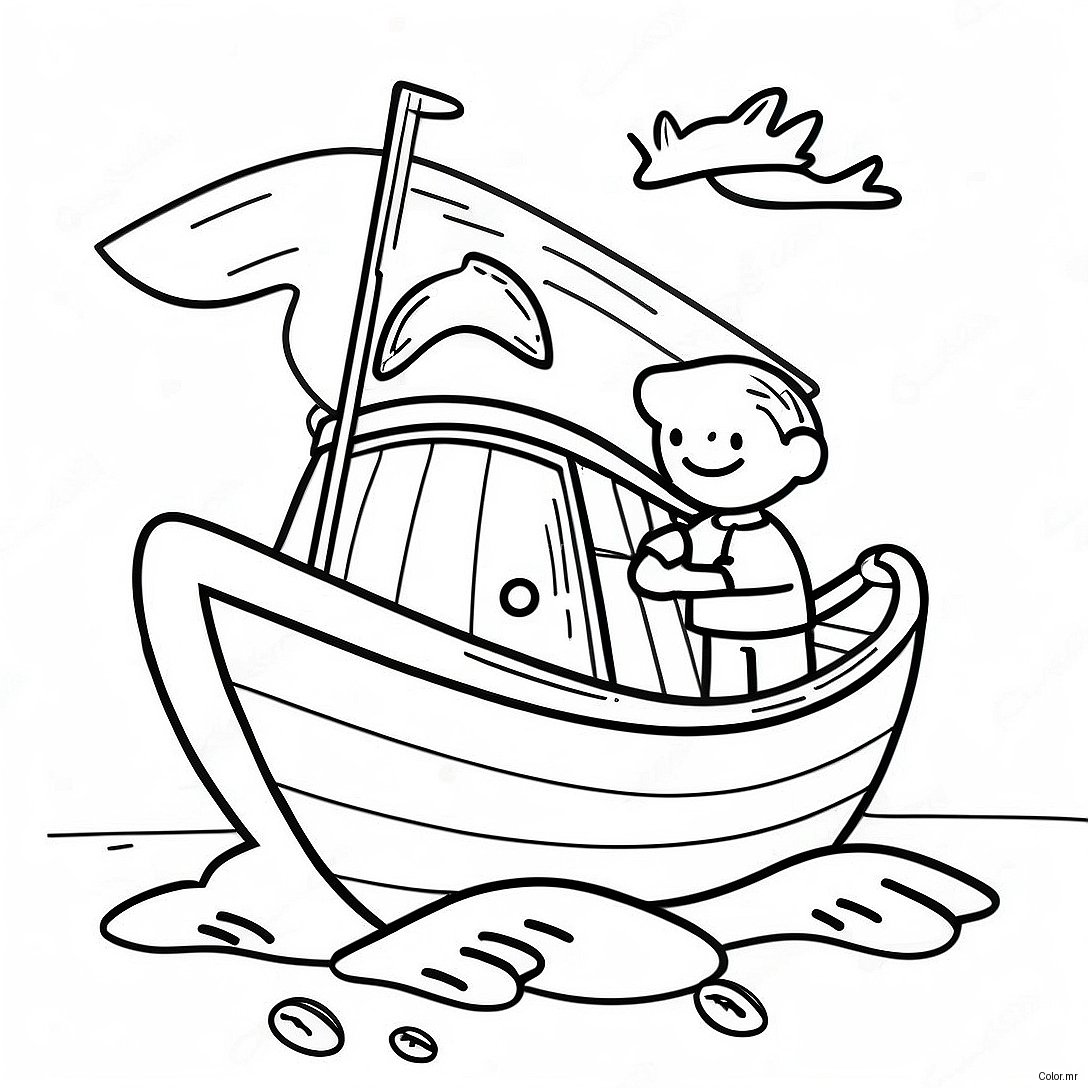 Colorful Fishing Boat With Happy Fisherman Coloring Page 58866 48895