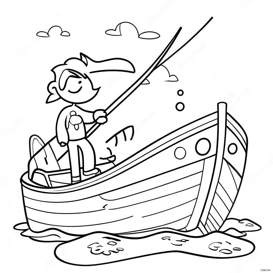 Colorful Fishing Boat With Happy Fisherman Coloring Page 58866 48896