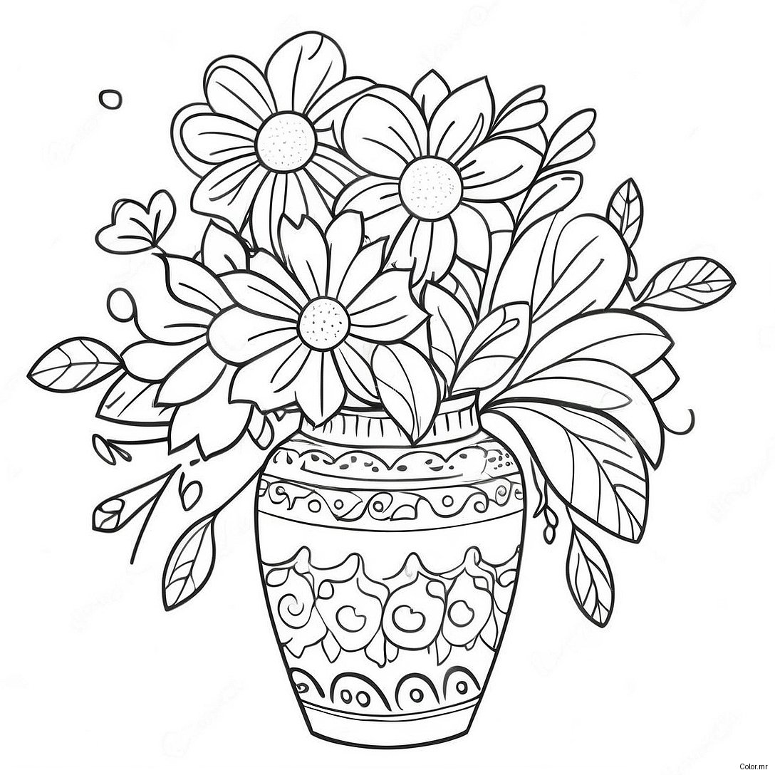 Colorful Flowers In A Decorative Vase Coloring Page 38117 31707