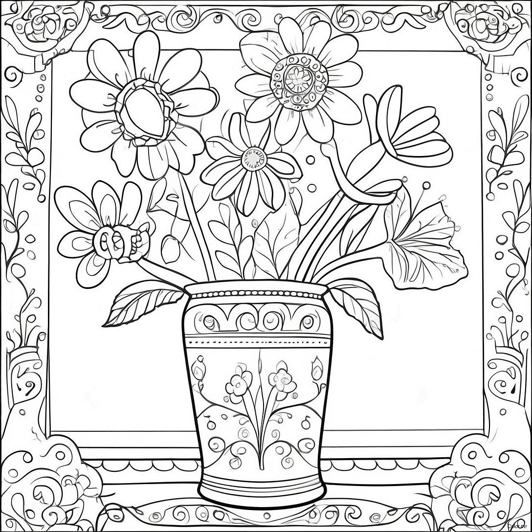 Colorful Flowers In A Decorative Vase Coloring Page 38117 31708