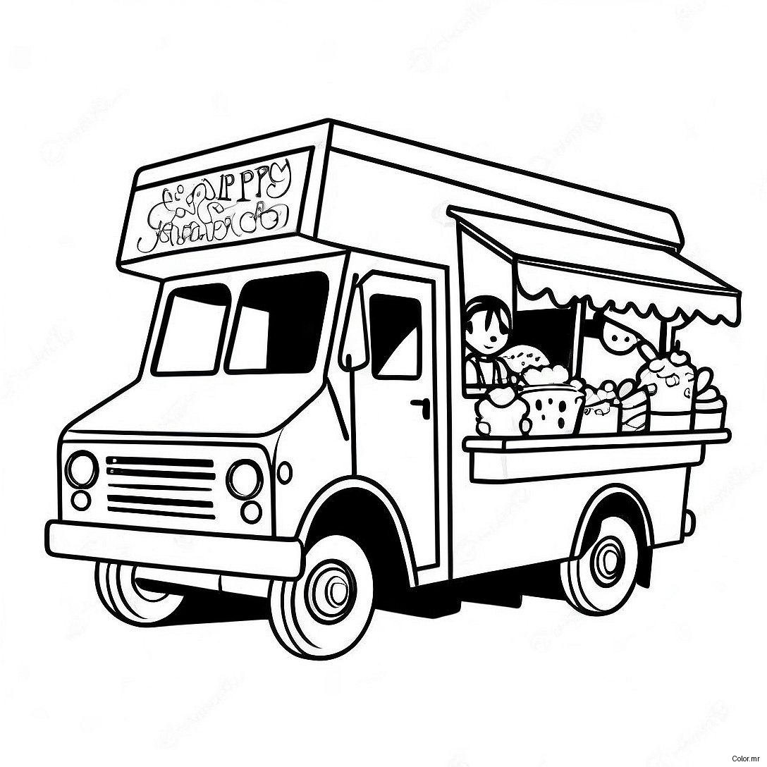 Colorful Food Truck With Happy Kids Coloring Page 62568 51832