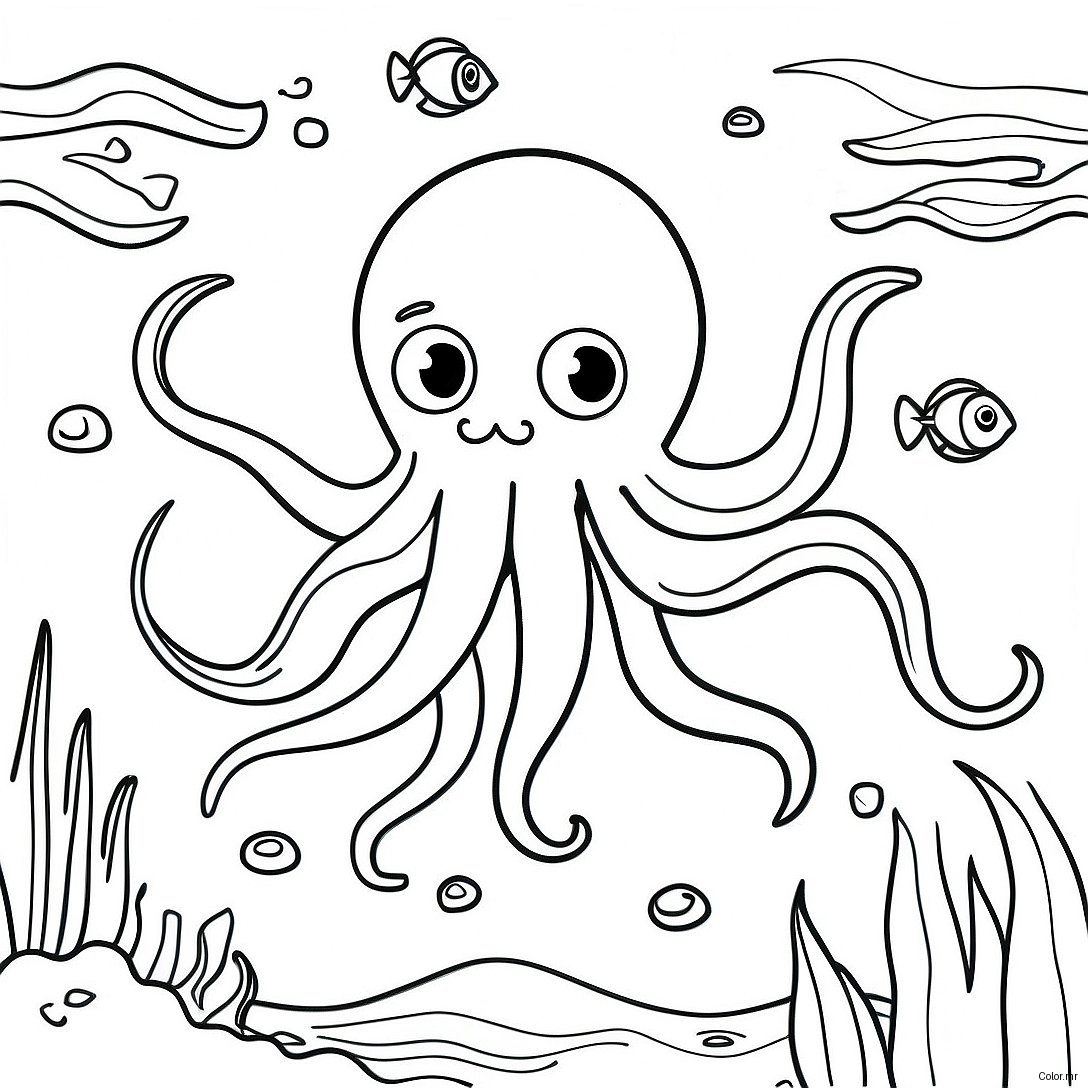 Colorful Giant Squid Underwater Scene Coloring Page 38547 32049