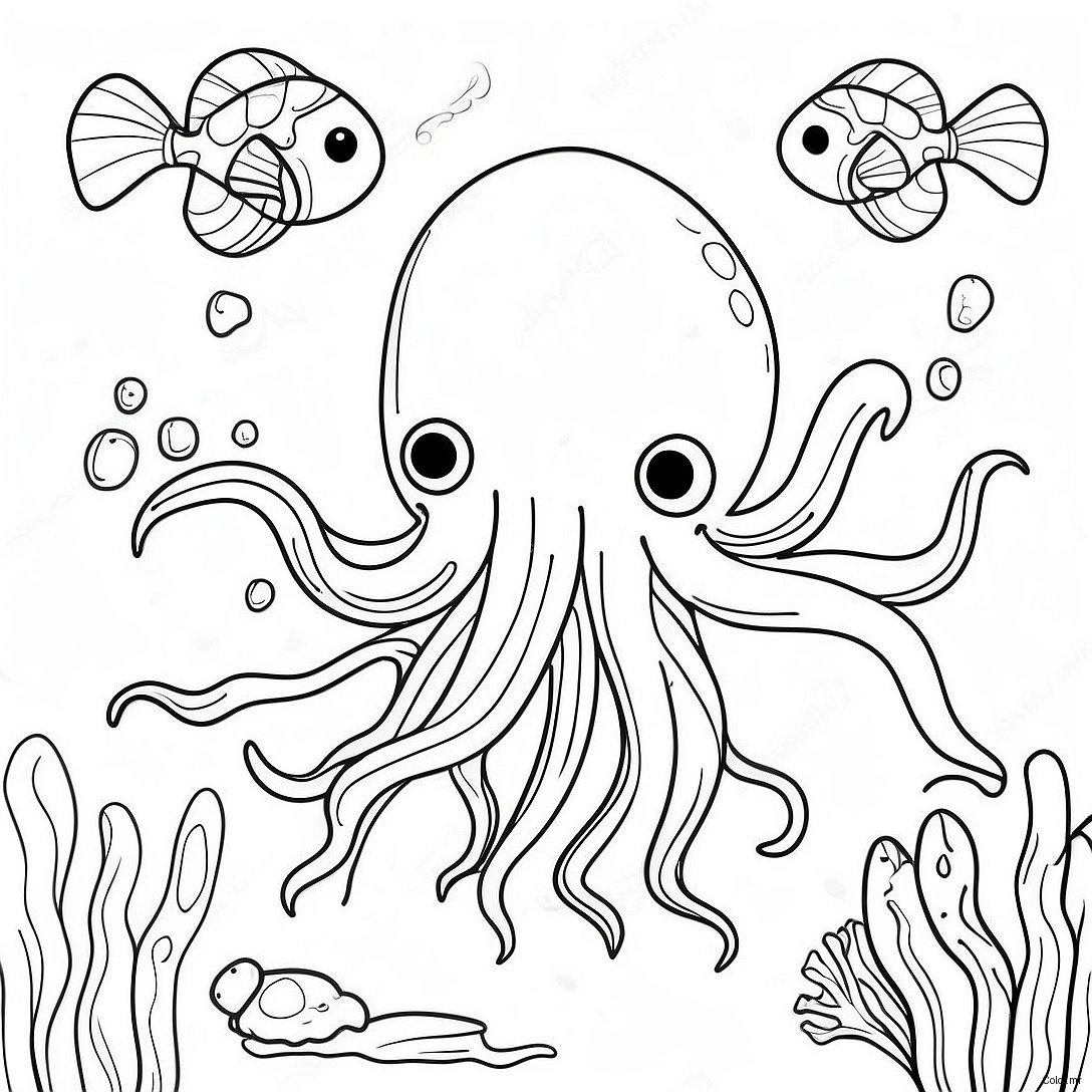 Colorful Giant Squid Underwater Scene Coloring Page 38547 32050