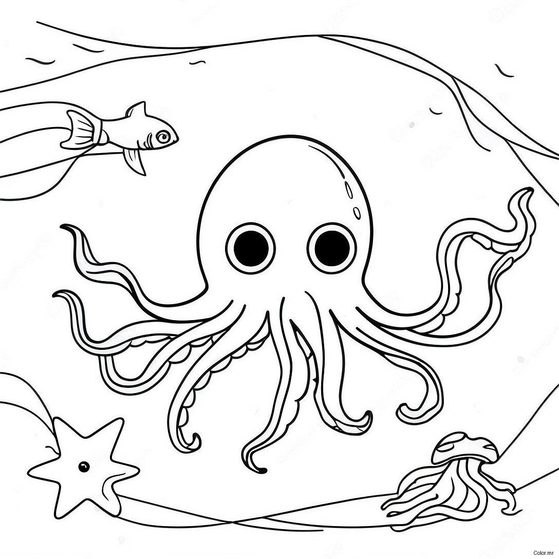 Colorful Giant Squid Underwater Scene Coloring Page 38547 32051