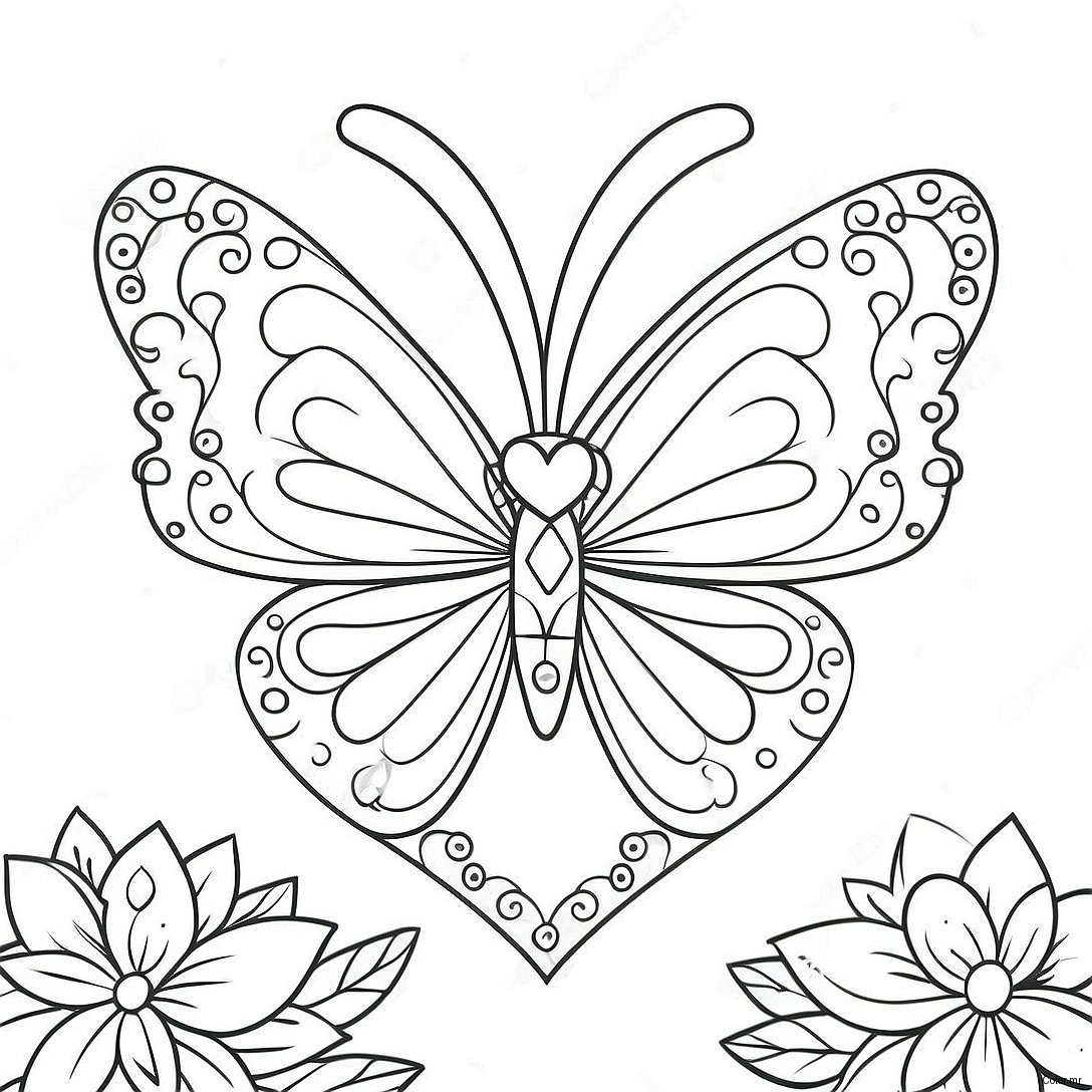 Colorful Heart Butterfly With Flowers Coloring Page 71894 59405