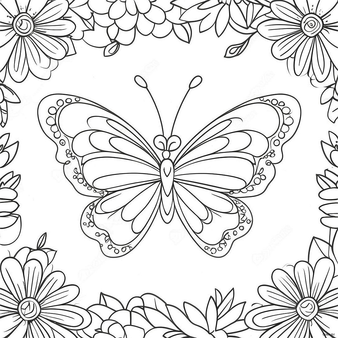 Colorful Heart Butterfly With Flowers Coloring Page 71894 59407