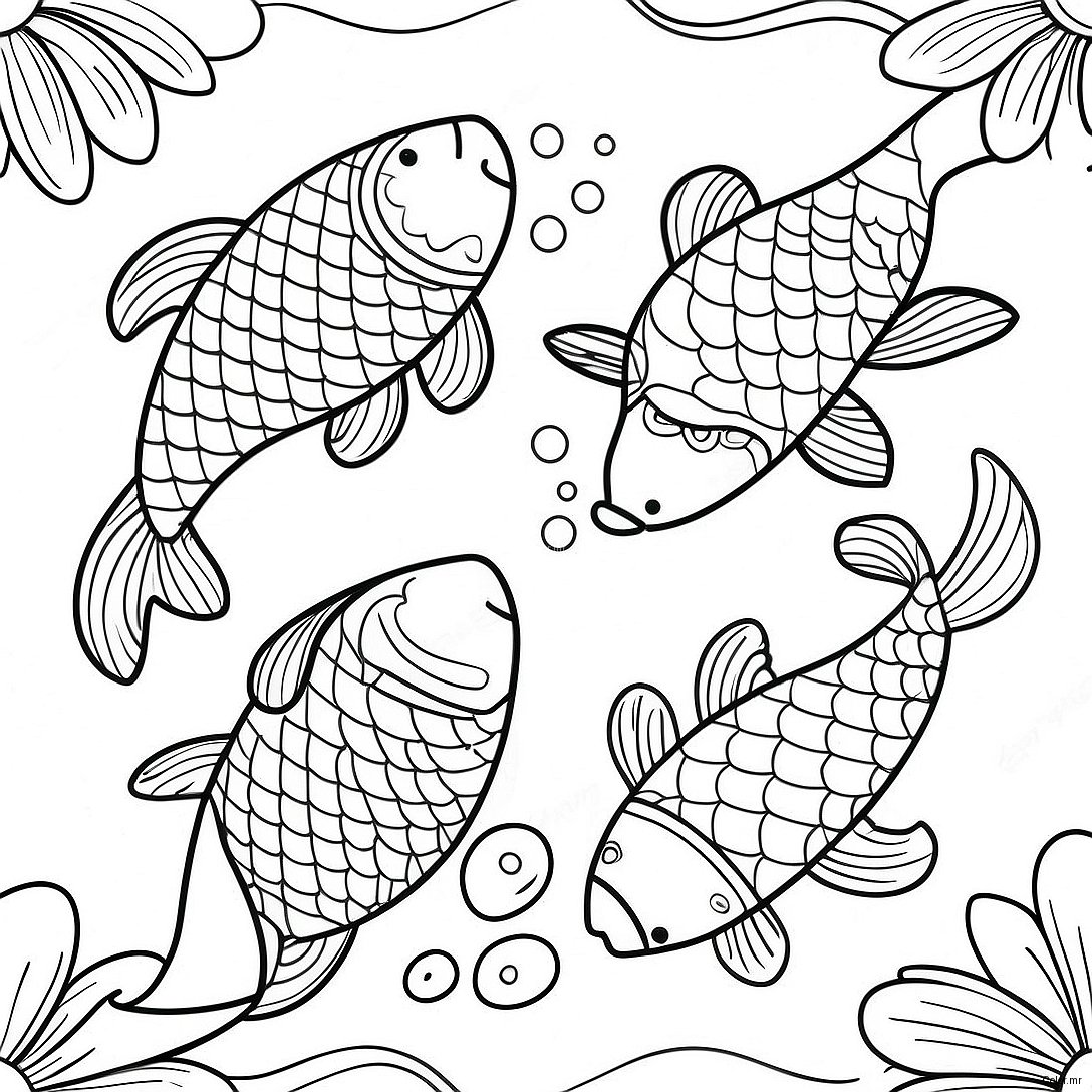 Colorful Koi Fish Swimming In A Pond Coloring Page 17024 14322