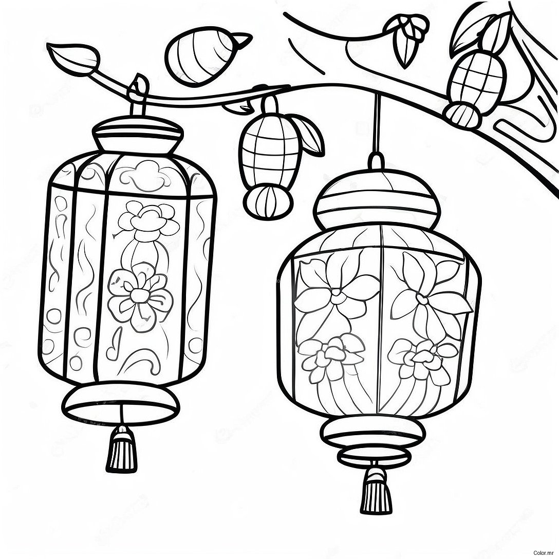 Colorful Lanterns At Moon Festival Coloring Page 36435 30369
