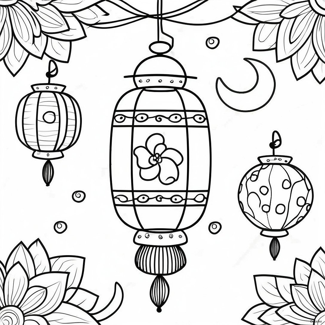 Colorful Lanterns At Moon Festival Coloring Page 36435 30370