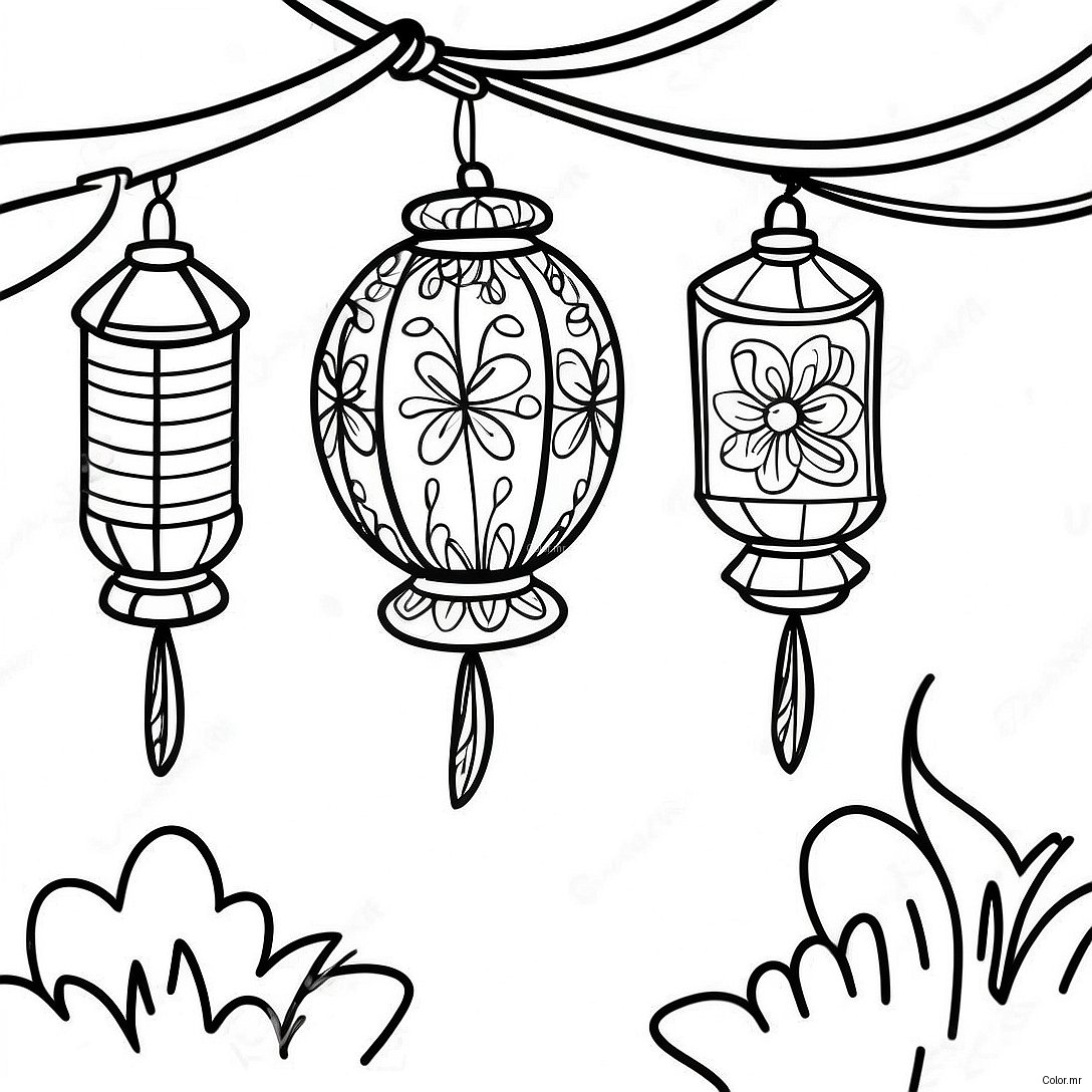 Colorful Lanterns At Moon Festival Coloring Page 36435 30371