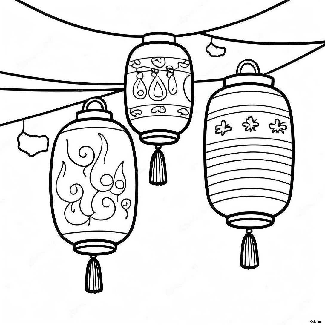 Colorful Lanterns At Moon Festival Coloring Page 36435 30372