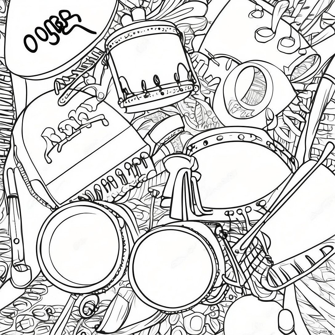 Colorful Marching Band Instruments Coloring Page 51035 42516