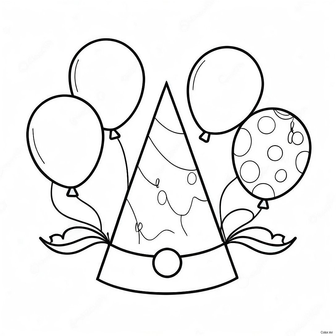 Colorful Party Hat With Balloons Coloring Page 56612 47049