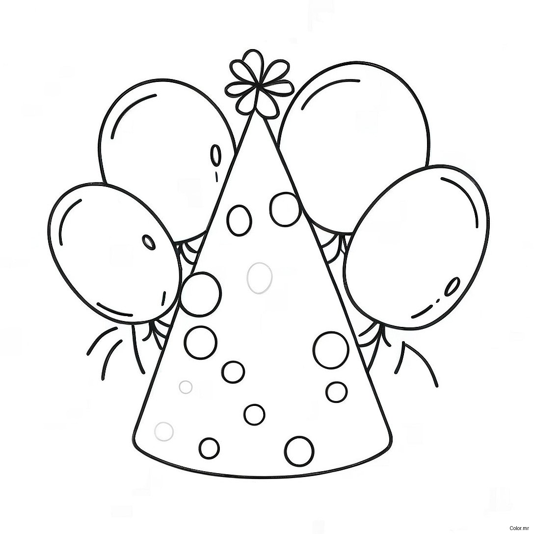 Colorful Party Hat With Balloons Coloring Page 56612 47051