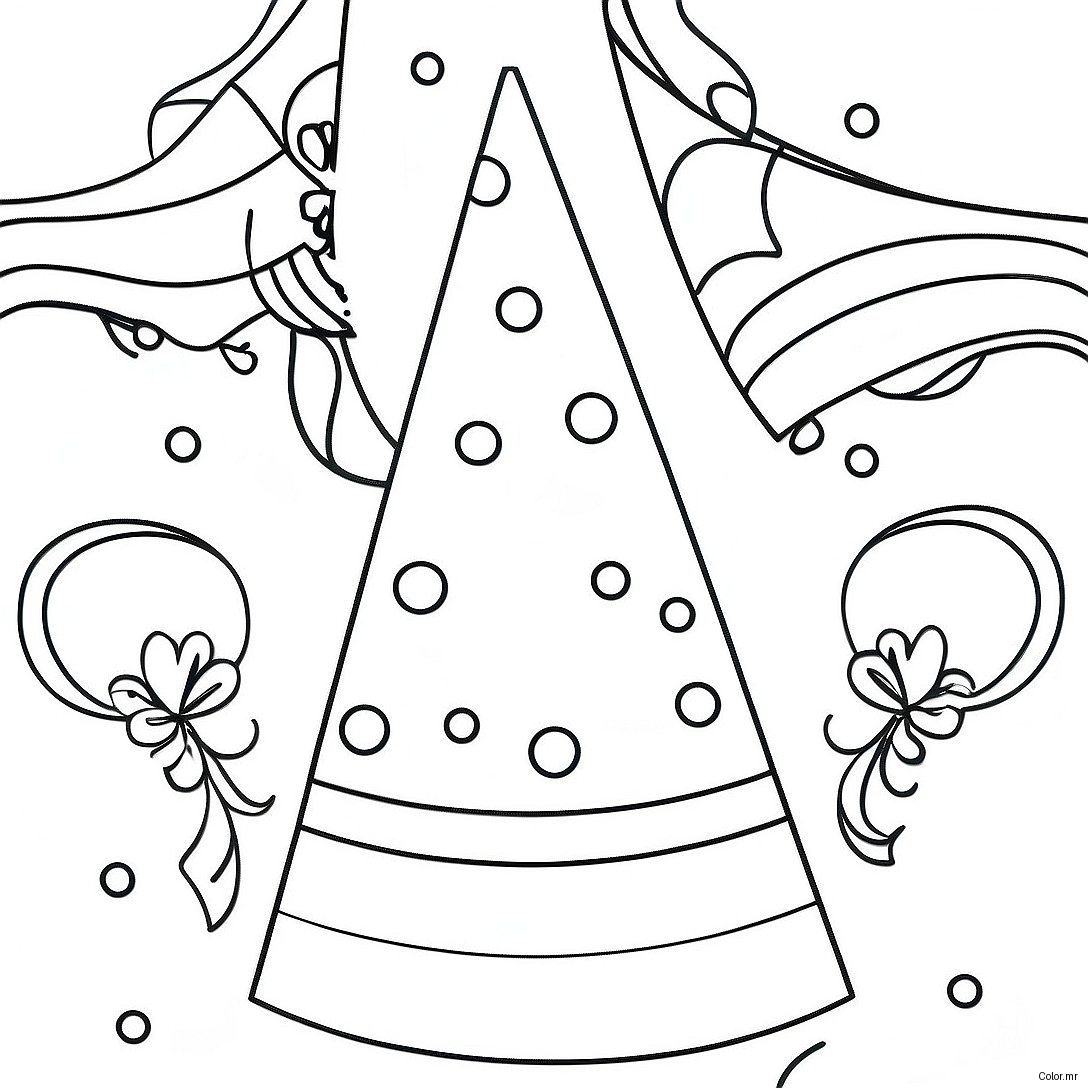 Colorful Party Hat With Balloons Coloring Page 56612 47052